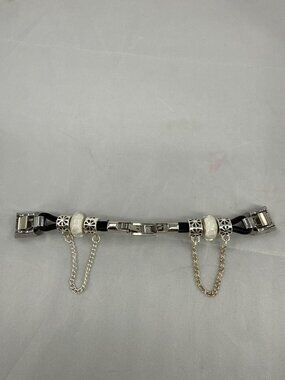Boho Silver Stainless Steel Charm Leather Watch Band Bracelet